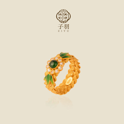 非遗花丝纯银翡翠镶嵌戒指