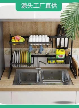 不钢水槽架黑色水架洗碗池碗筷架碟QAD架锈厨房置物架沥多收层纳