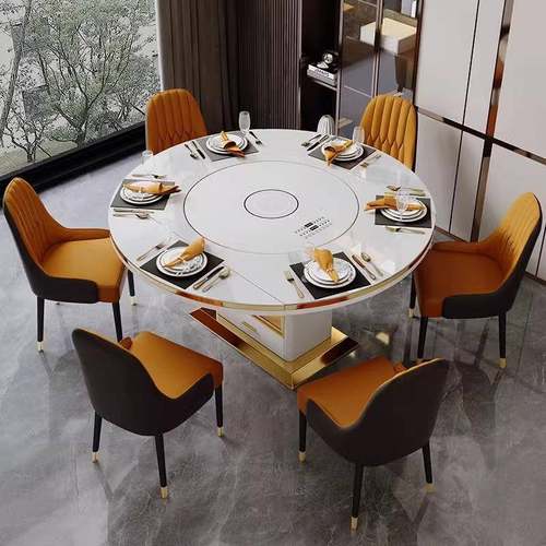 Rtd板餐桌家用多能带转岩盘现代简约小户型可伸缩折功带电磁KQY叠