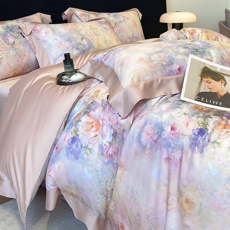 1冰00S凉兰精超细旦天丝棉贡缎美式四件套油画田园感品丝BQL床上
