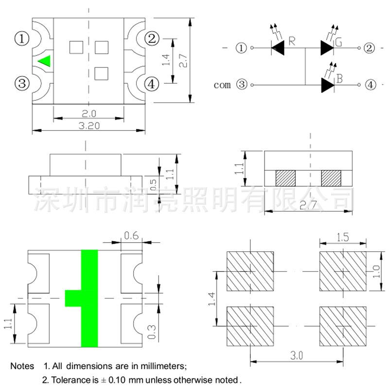 126红绿蓝三色RGB双色共阳七PDF彩高2亮LED0绿红光蓝光翠109贴片