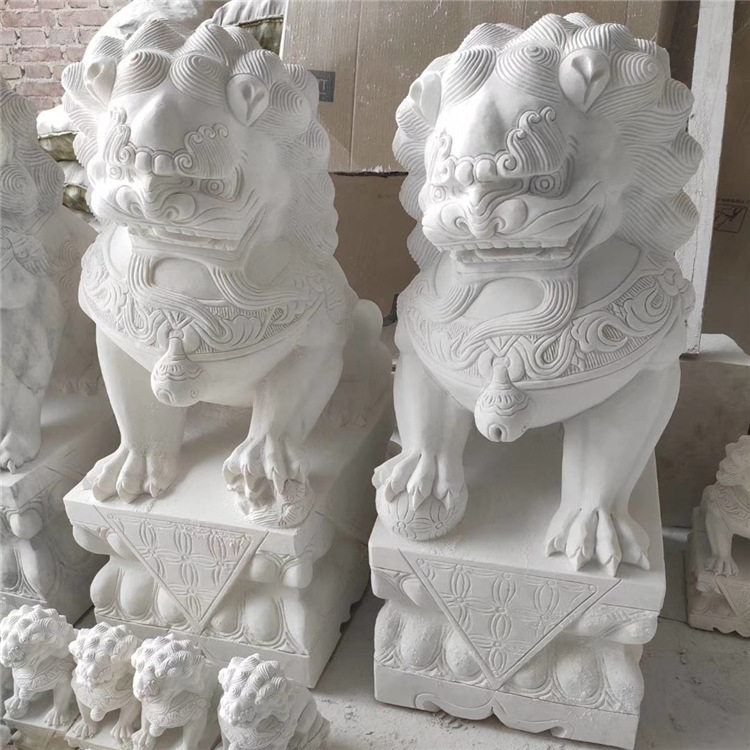 青石石狮子一对看门摆件