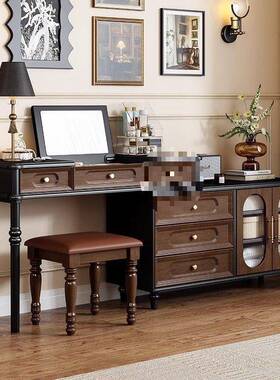 美XOS式实木床体尾斗柜梳妆台一中室古小户型卧收纳柜古法式化复