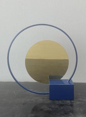 现代件轻何奢面蓝色金属拼接屏风摆几样板LER房桌售楼处客厅玄关