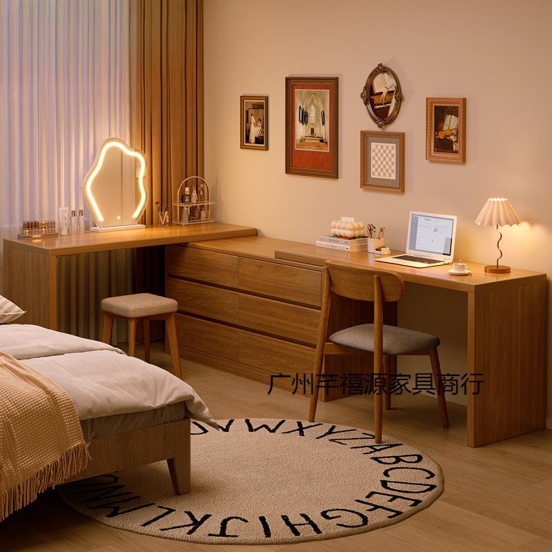 木梳实妆电脑桌AMT书桌生态板卧台室台落地斗柜妆一体转角移动化