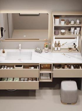 奢岩板轻无缝室柜梳妆台一体浴卫生间洗漱洗手脸盆妆台92746化组