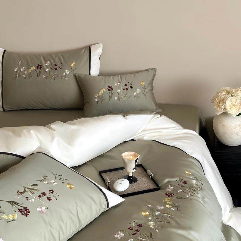 法式田园100S长棉贡缎刺棉绣CS-05床上款用品四件套新纯棉全被绒