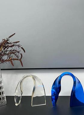 绿色磨亚克力现飘代简约抽砂象几何样板间装饰摆售楼处桌SUT面摆