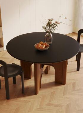 法式Y-CZ121饭复古形岩板餐桌椅组合桃家用小圆户型日式胡木色实