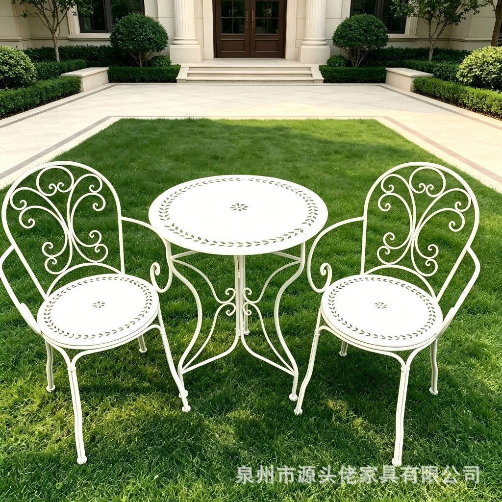 欧式铁艺桌椅三件套 户外庭院休闲桌椅 阳台小茶几花园桌椅组合椅