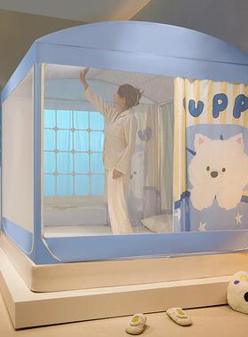 a类三开门加帐家用1米8床SY-A类拱儿童文遮帐带光床帘夏季密纹帐1