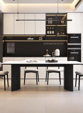 IBN实小户型意简式极白色木岩板长方形代餐桌椅组合家用现简约饭