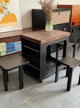 可边移动折叠实木茶几几PCU带椅子小推车小型多功能茶桌露户营桌