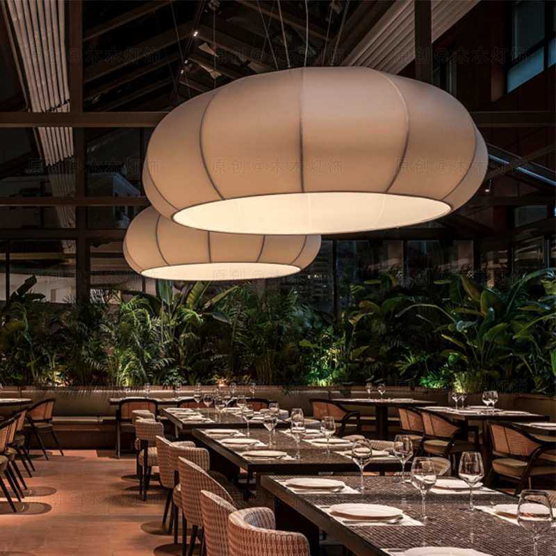 设计师餐厅吊灯酒店包厢餐饮店铺商用北欧现代简约创意布艺灯具