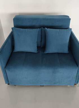 深蓝色两用储物公寓小户型书房午休折叠多功能科技布双人沙发床