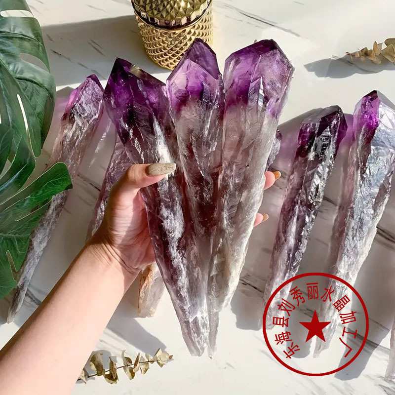 海外热销款乌拉圭天然紫水晶骸骨权杖天然紫水晶原石魔杖疗愈权杖