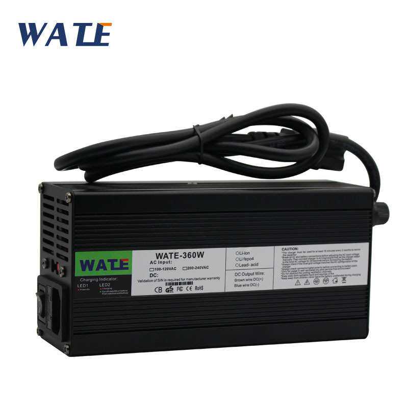 24V12A充电器 24V铅酸电池充电器 输出电压27.6V 黑色铝壳带风扇