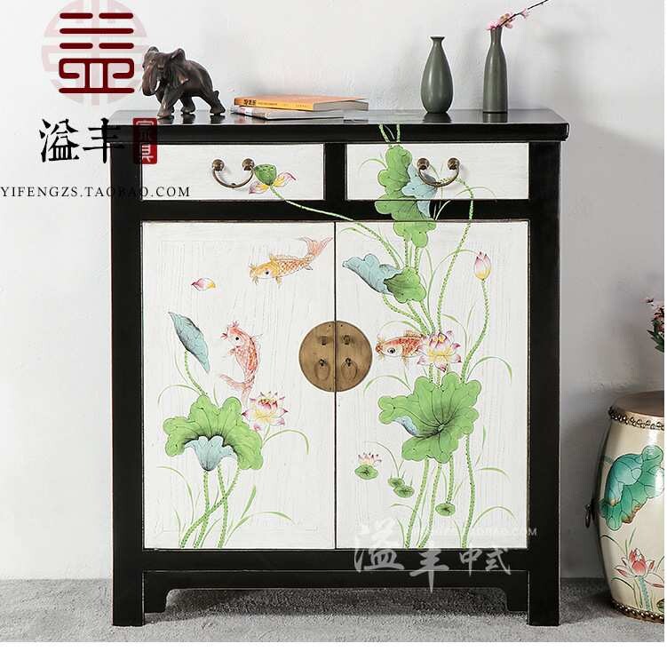 现代简约手绘鞋柜全卯榫门厅阳台储物柜多功能实木整装收纳柜