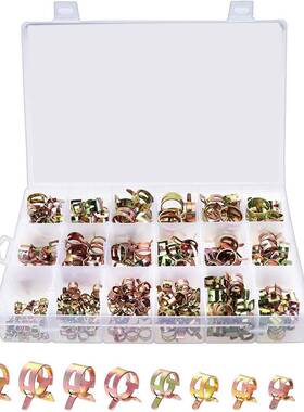 跨境 200PCS 盒装 10种尺寸 镀锌弹性卡箍喉箍弹簧软管夹套件