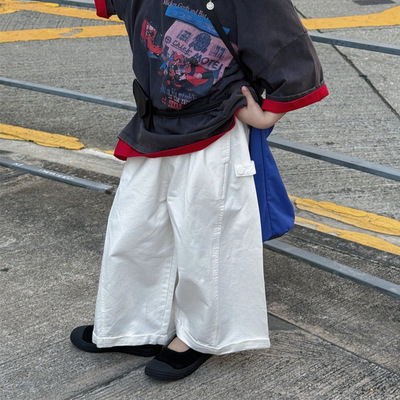 奶酪与喵男童裤子2026夏季新款韩系净色山系抗皱垂感宽松休闲裤潮