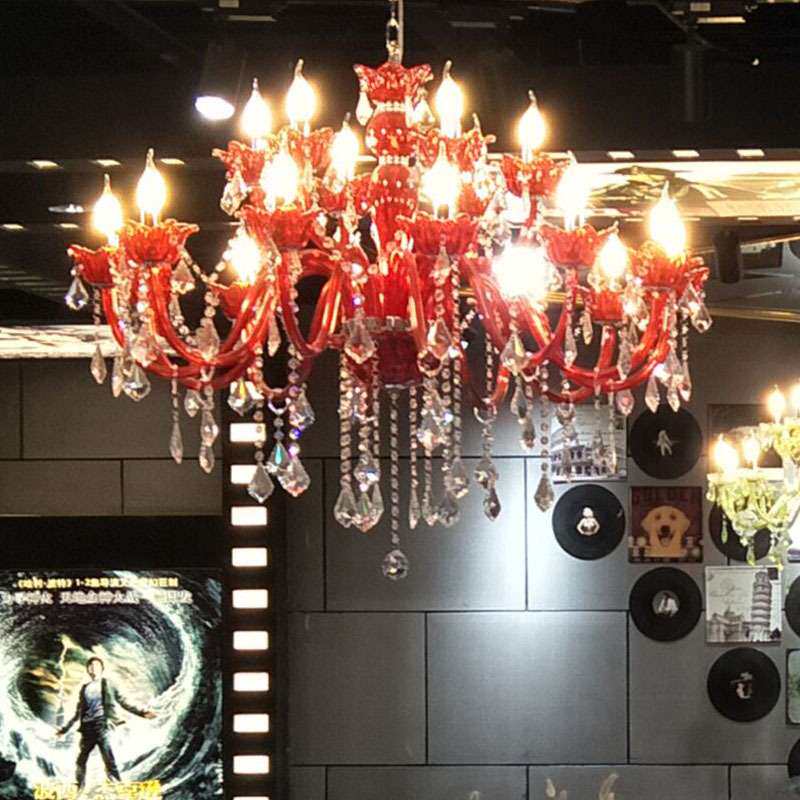 蓝色水晶灯彩色欧式客厅卧室吊灯创意服装店网咖漫咖啡灯具