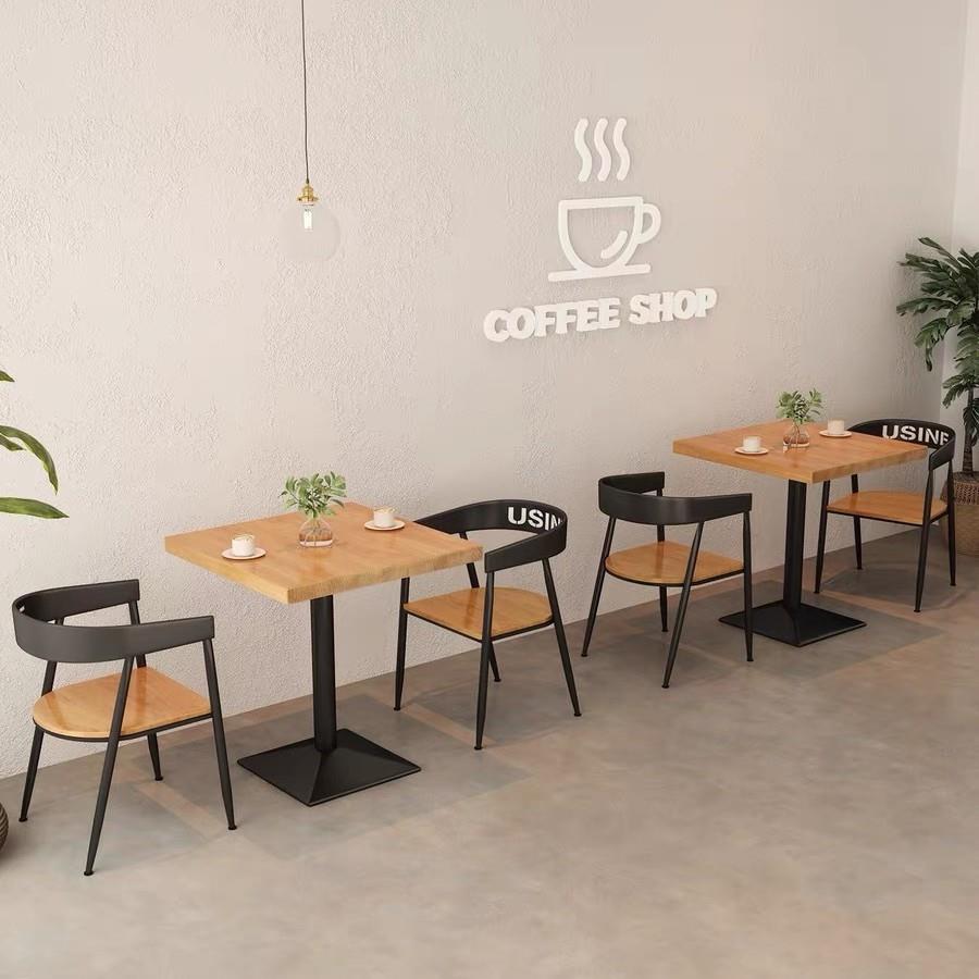 北创意休闲实木咖啡茶几饭店餐厅用餐桌简约方桌接待休息桌椅组合
