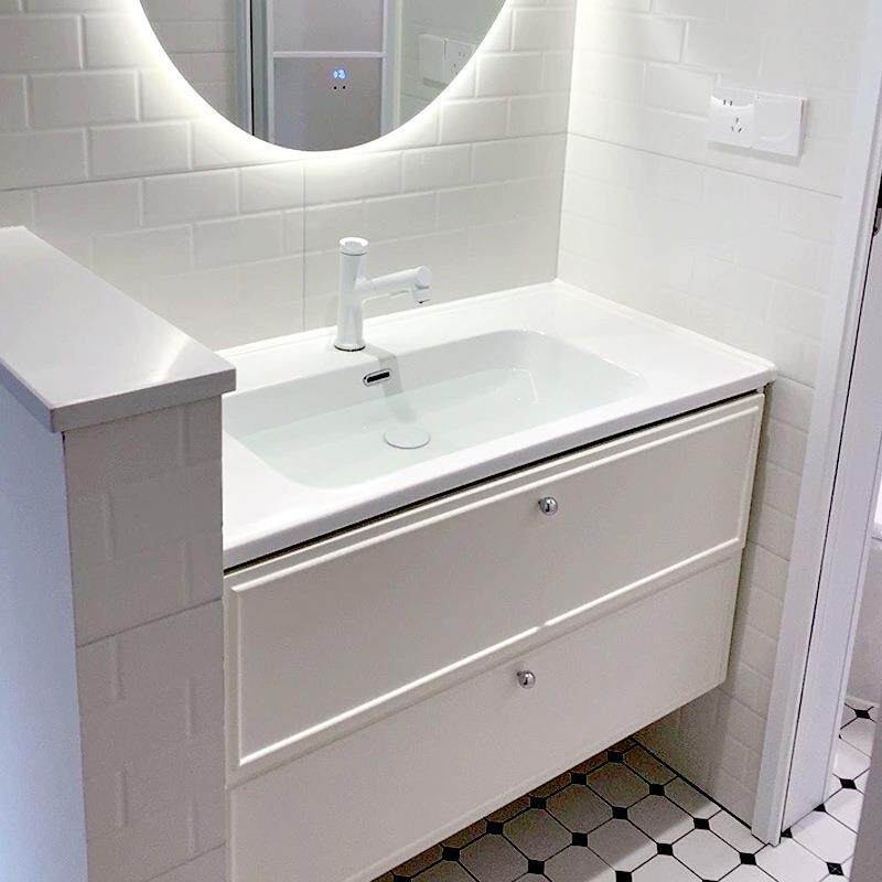 法式实木浴室柜组合可定尺寸陶瓷一体盆卫生间奶油风洗手洗漱台盆