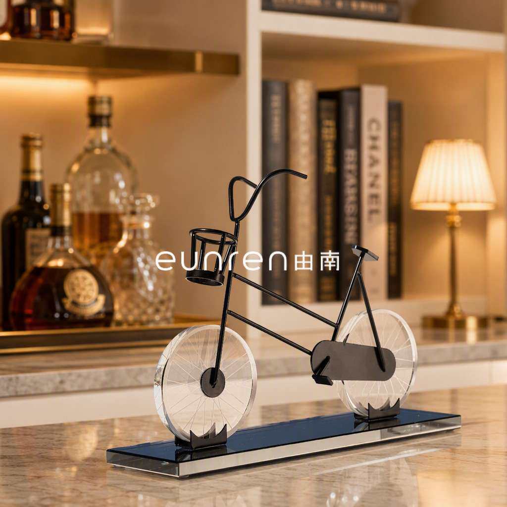 简约创意轻奢小清新水晶石自行车摆件样板房间儿童房装饰品