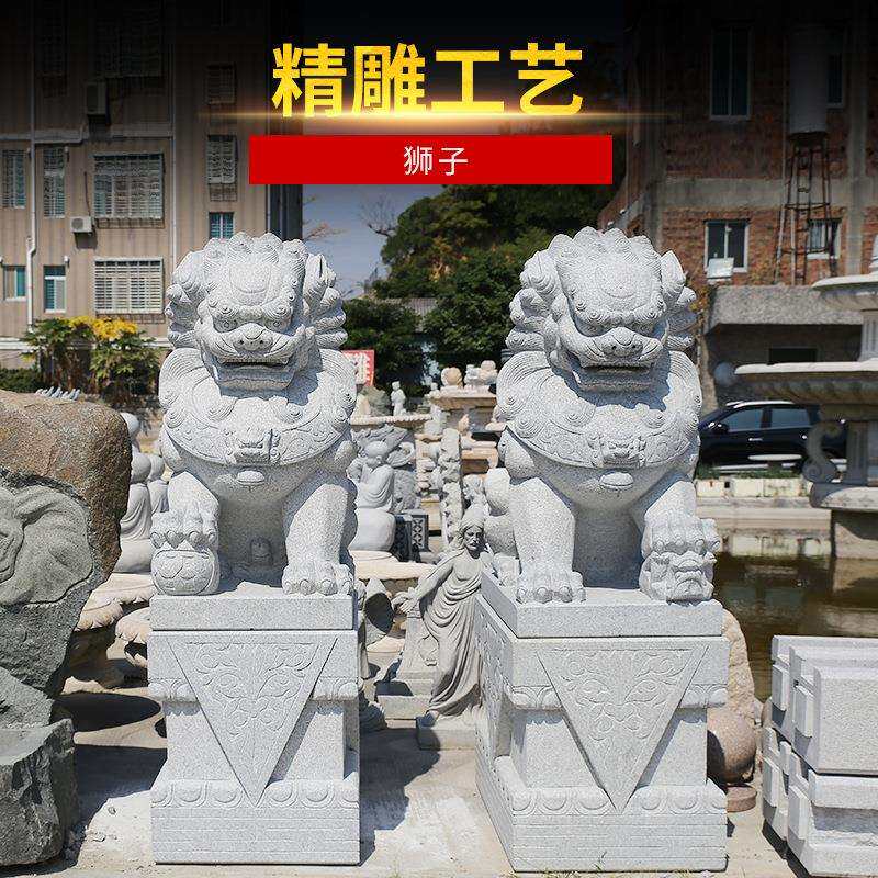 现货供应石雕狮子 别墅庭院大门摆件 青石欧式狮规格齐全动物摆件