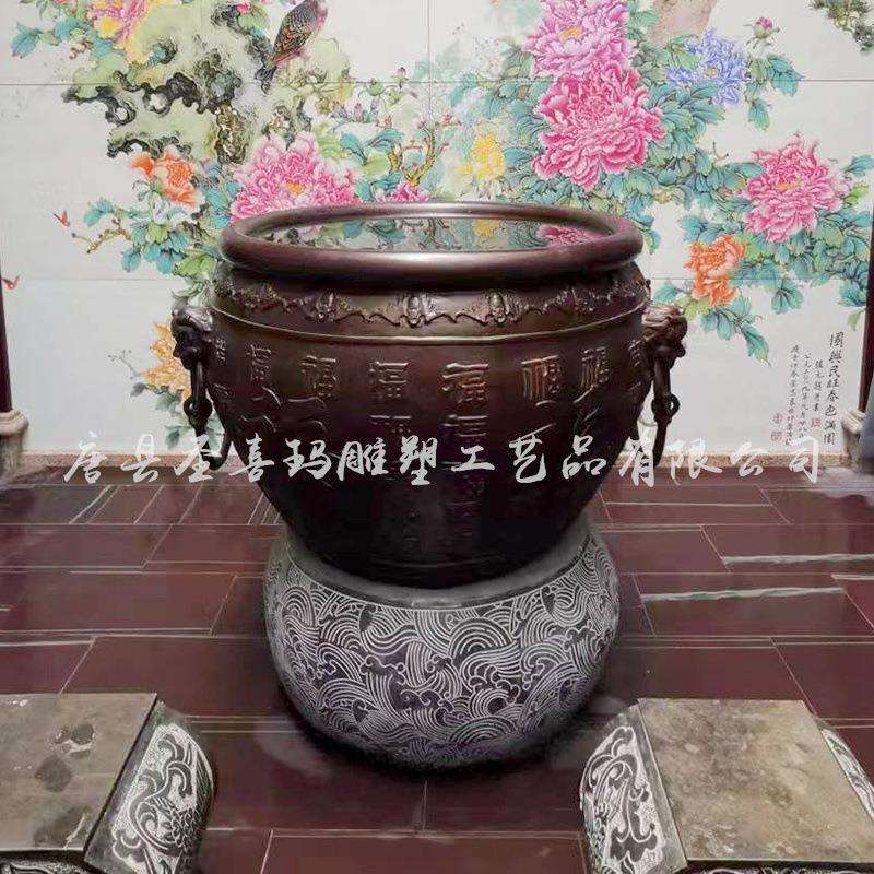 纯铜庭院铜缸百福缸铸铜宫门缸太平吉祥缸金属水缸门海双耳铜大缸