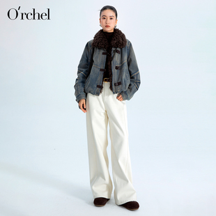 Orchel/欧榭丽老钱风拉贡毛领轻奢风牛仔白鹅绒羽绒服女休闲外套