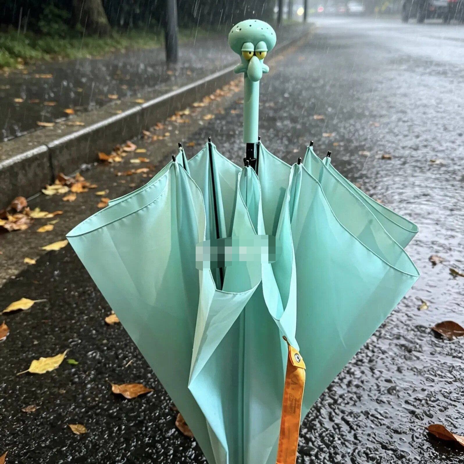 KKV海绵宝宝章鱼哥直骨伞卡通抽象户外出行上学通勤晴雨三折伞女