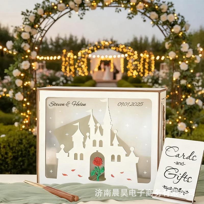 玫瑰城堡创意个性化婚礼贺卡纪念卡盒童话风婚礼装饰品送朋友家人
