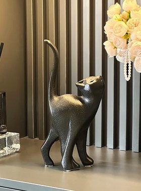 高级感设计艺术姿态猫摆件侘寂风客厅玄关电视柜复古摆设软装装饰