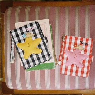 Tagi. 24《塔皮星》想象海滩小花珍珠彩色格纹手提链条护照夹卡包