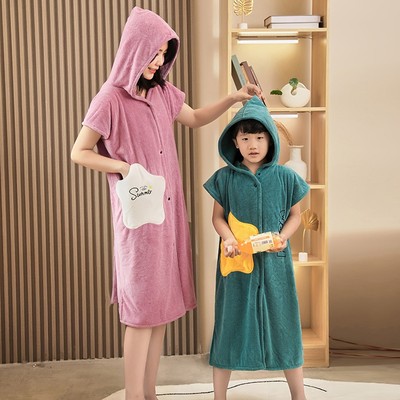 儿童浴袍浴巾可穿裹斗篷带帽纱布女比纯棉吸水男宝宝大童秋冬洗澡