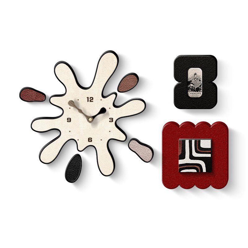 奶油风客厅组合装饰画创意挂钟卡通饭厅带钟表墙壁画餐厅时钟挂画