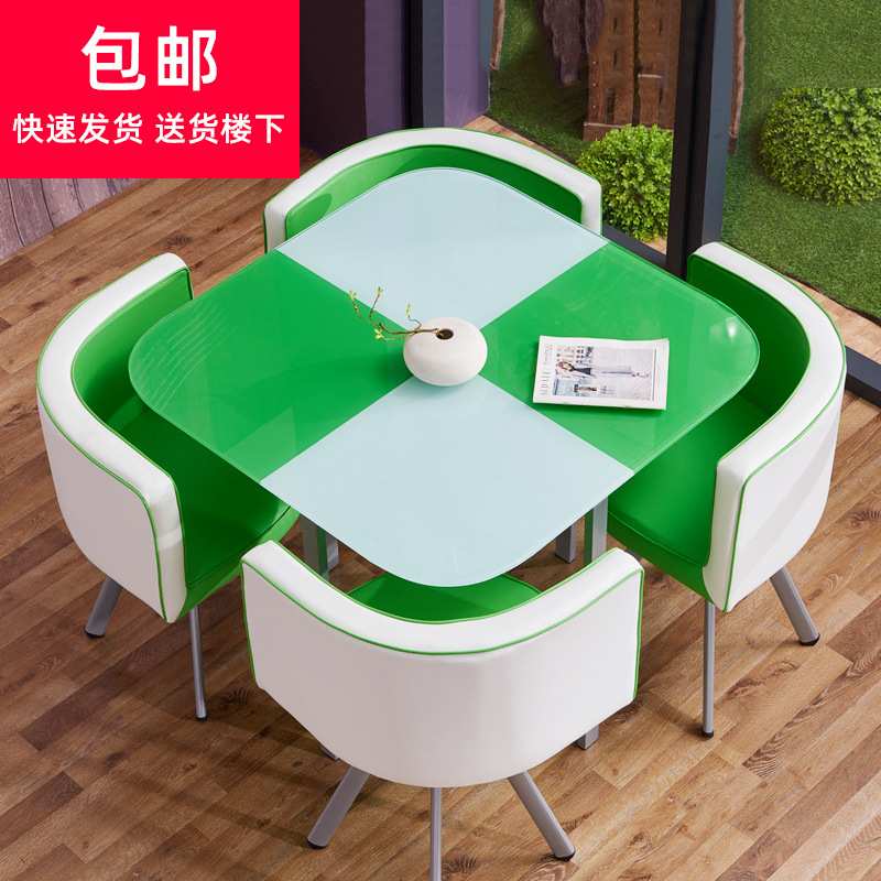 钢化玻璃餐桌椅奶茶店休闲吧甜品店小吃店咖啡厅圆形洽谈桌椅组合