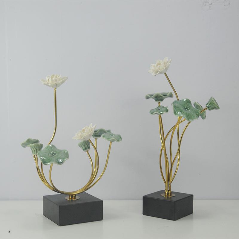 新中式花艺桌面轻奢客厅摆件荷花莲花茶室高端禅意样板房软装饰品