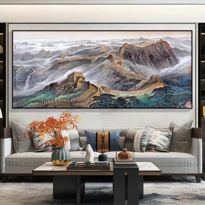 聚宝盆山水画客厅挂画字画办公室装饰风景画国画中堂沙发背景墙画