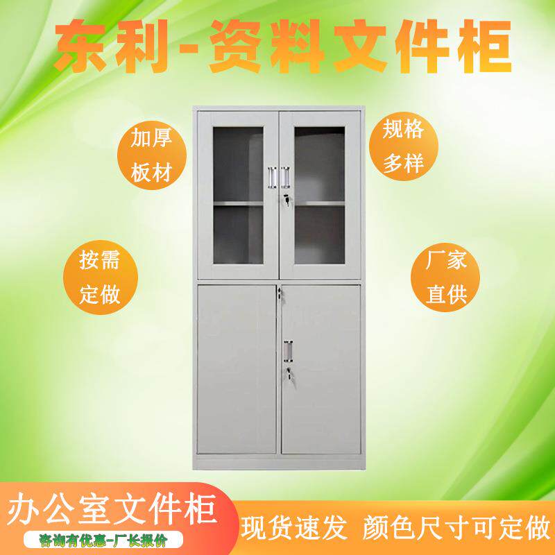 文件柜通玻对开门柜子 加厚白色文件柜拆装中二斗五节文件柜子