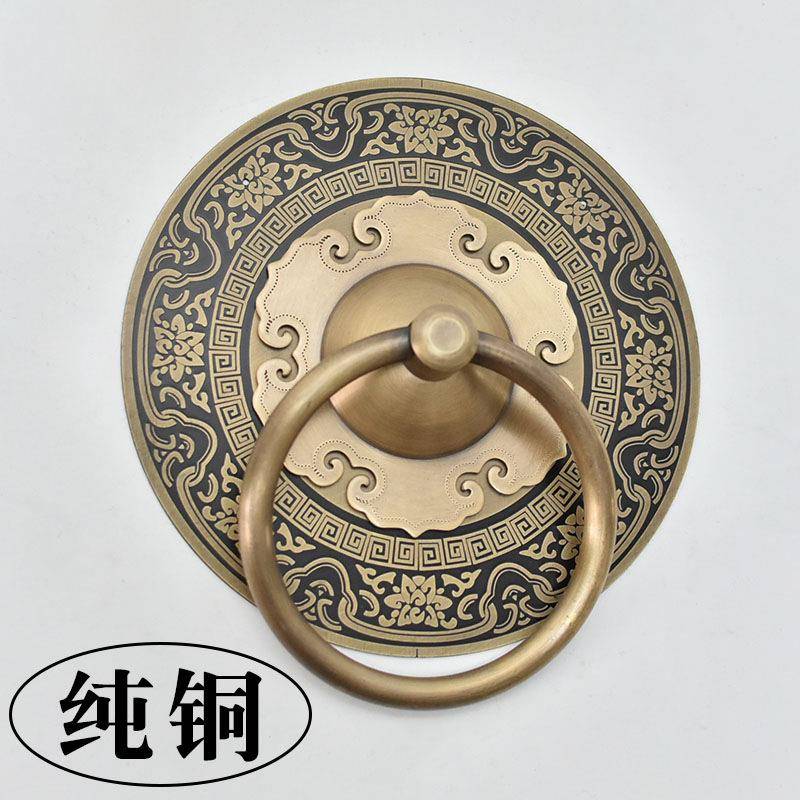 纯铜门环中式仿古门把手老式实木大门拉环复古如意带花全铜门拉手