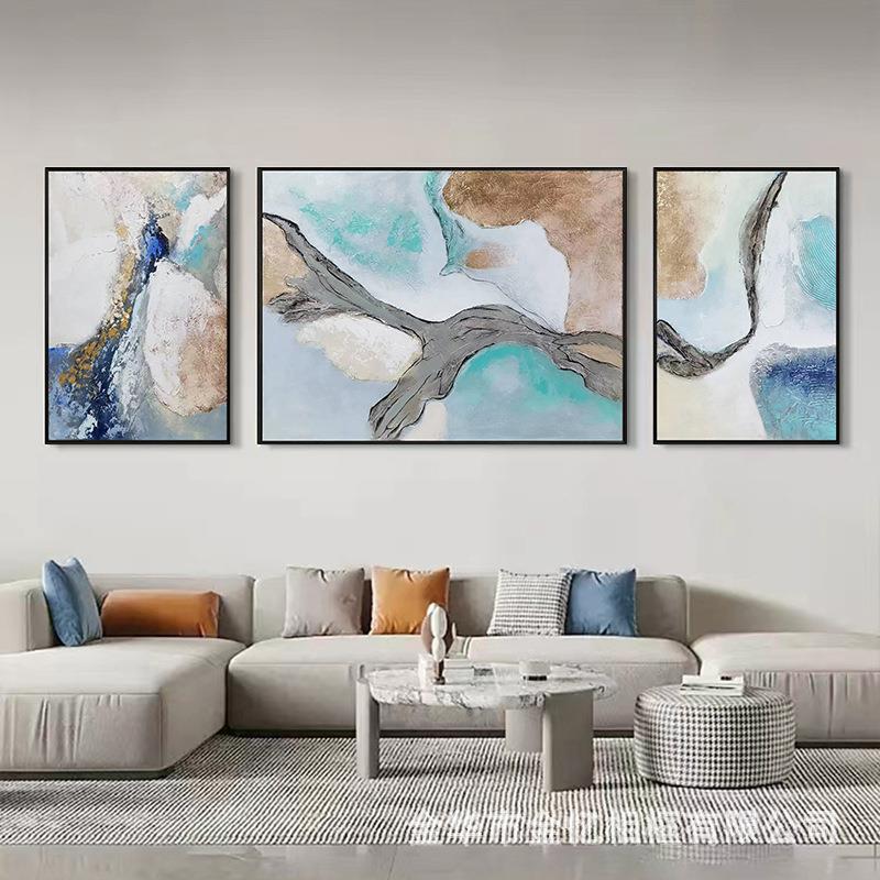 北欧抽象风格客厅装饰画纯手绘立体肌理三联挂画现代简约高档油画