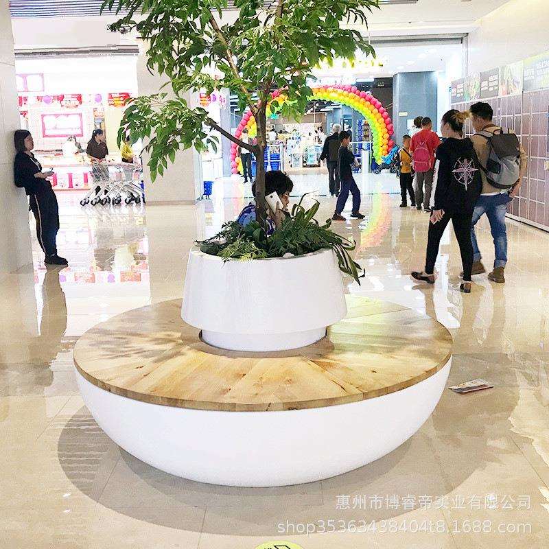 玻璃钢休闲椅商场商业街创意花盆座椅户外广场防水菠萝格花盆树池