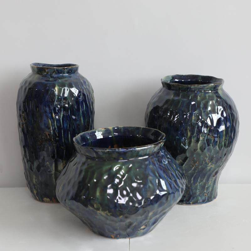 窑变釉克莱因蓝花盆陶瓷工艺品摆件陶瓷花瓶油画风家居装饰品