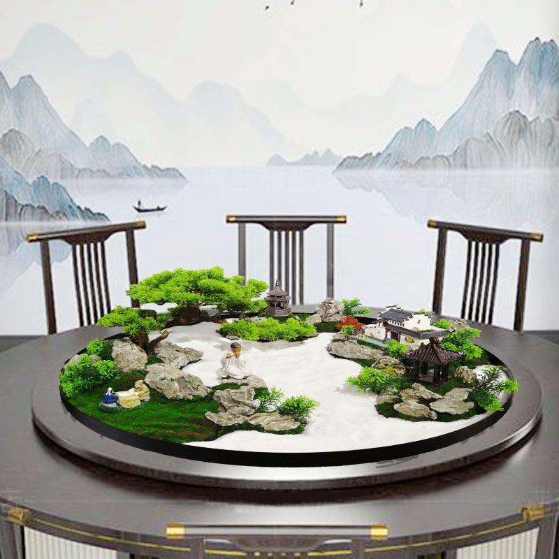 酒店大圆桌中间转盘摆花歺餐桌花摆件装饰新中式假花仿真花微景观