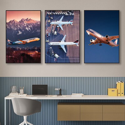 飞机海报挂画航空公司装饰画客厅卧室民航客机摄影办公室墙壁画
