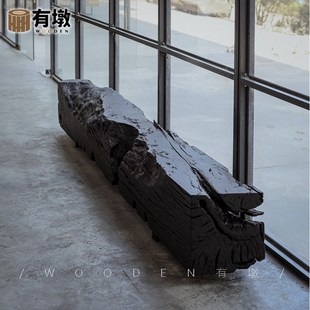 侘寂风原木长条凳炭化木黑色民宿长凳休闲凳户外长板凳长椅换鞋凳