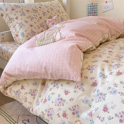 高中学生宿舍床上用品床笠90x200三件套100全棉纯棉单人床单被套