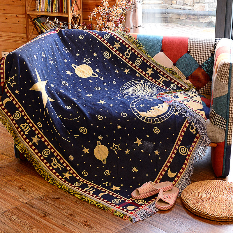 星空复古沙发毯单人双三人沙发全盖布巾民宿咖啡馆装饰毯防滑罩笠